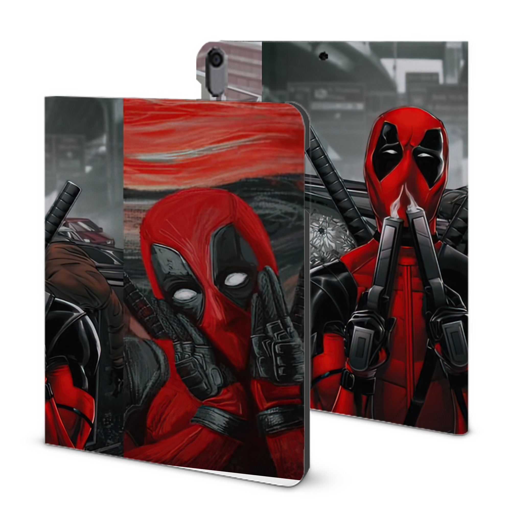 （画像用） Deadpool デッドプール IPad ケース ブック型 PUレザー TPU 耐衝撃 軽量 薄型 ペン収納なし 全面保護 IPad 各モデル対応